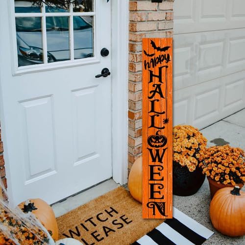 FemiaD Happy Halloween Porch Sign 8x63inch Wooden Outdoor Tall Large Vertical Welcome Sign for Front Door Standing Porch Boards Decor Outside Yard Home Decorations - Image 2