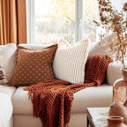 ZWJD Fall Throw Pillow Covers 18x18 Set of 2 Striped Pillow Covers with Fringe Chic Cotton Decorative Pillows Square Cushion Covers for Sofa Couch Bed Living Room Fall Decor,Rust - Image 2