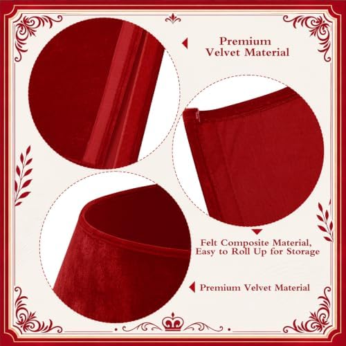 Skylety Red Velvet Christmas Tree Collar 24‘’ Tree Base Cover - Image 3