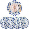 Ridhi Floral Block Print Round Placemats 15" in, Set of 4, Queen Blue by Ridhi