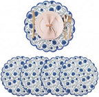Ridhi Floral Block Print Round Placemats 15" in, Set of 4, Queen Blue by Ridhi