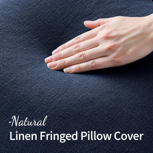 MIULEE Linen Fringe Decorative Euro Throw Pillow Covers Dark Navy 26x26 - Image 2