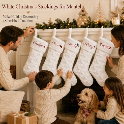 CARAKNOTS Personalized Christmas Stockings with Names 4 Pack White Faux Fur - Image 5