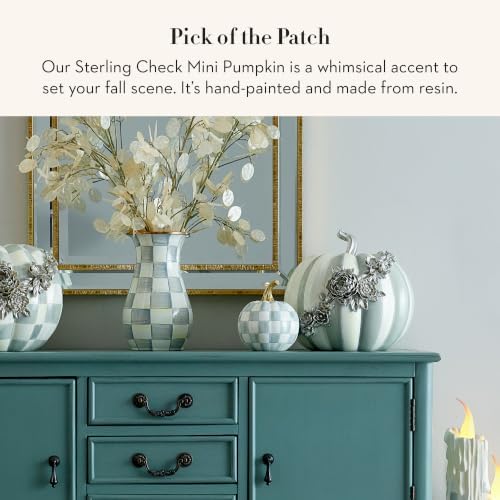 MACKENZIE-CHILDS Resin Pumpkin, Mini, Gray-and-White Sterling Check - Image 2
