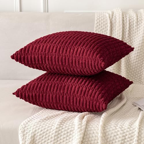 MIULEE Christmas Euro Sham Corduroy Decorative Throw Pillow Covers 24x24 Burgundy - Image 3