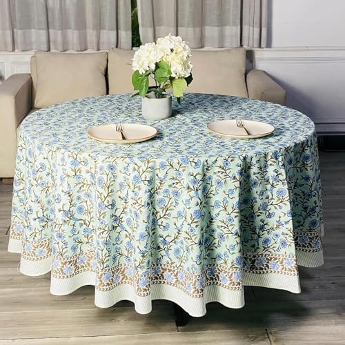 Ridhi Block Print Round Tablecloth Laurel Army Green 60 Inch 100% Cotton - Image 2