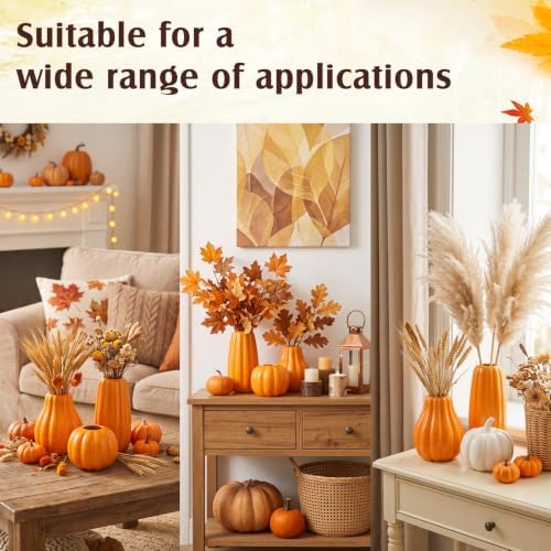 3 Pcs Rtterri Fall Pumpkin Vases, Autumn Ceramic Vases, Orange - Image 6