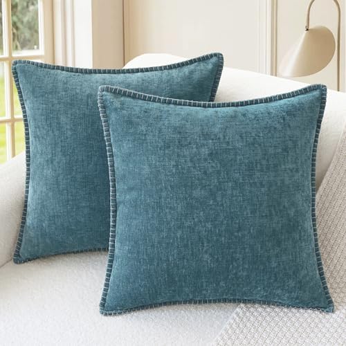 CaliTime Decorative Couch Throw Pillow Covers 24 X 24 Inches Smoke Blue by CaliTime