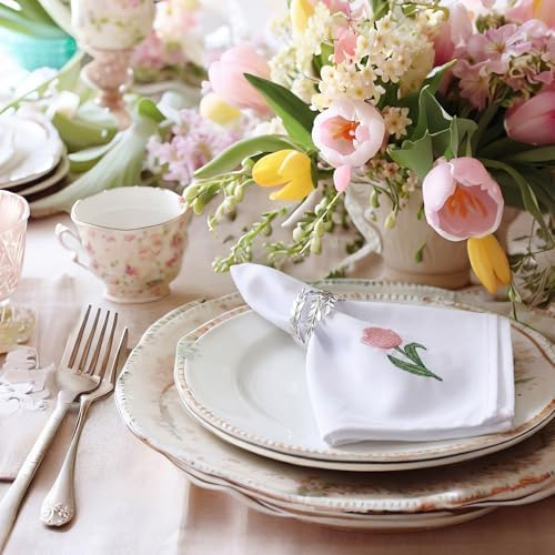HunnmingRe 12 Pcs Spring Floral Cloth Napkins 100% Cotton, 17x17inch - Image 6