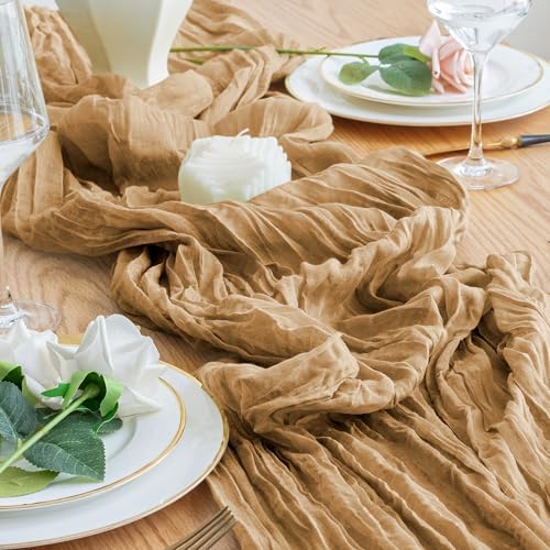 Cheesecloth Table Runner 10FT 12Pcs Khaki Boho Gauze Rustic Sheer Runners - Image 6