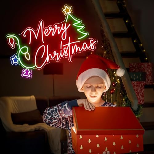 Merry Christmas Neon Sign LED Decor Dimmable Tree Neon Light up Sign for Bar Pub Club Home Bedroom Office Restaurant Christmas Home Indoor New Year Party (19.6 * 13.7 In) - Image 4