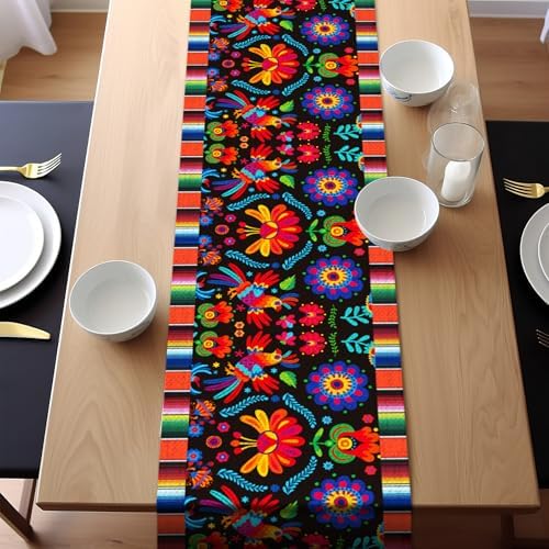 Lonfliness Linen Mexican Fiesta Table Runner 12 Pack 72×13in Long Day of The Dead Farmhouse Runner Dia De Los Muertos Runners Kitchen Dining Home Table Decoration Day of The Dead Decor and Supplies - Image 5