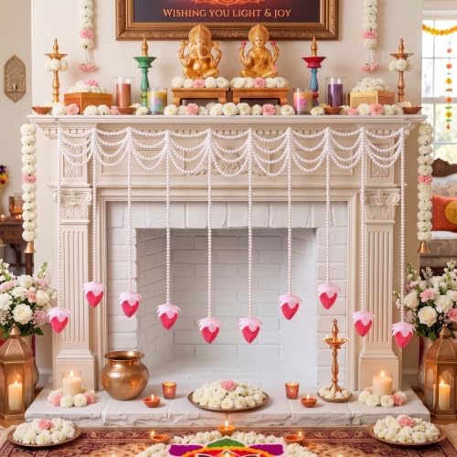 10 Pcs Diwali Decorations Lotus Hangings Garlands Pearl Flower - Image 3