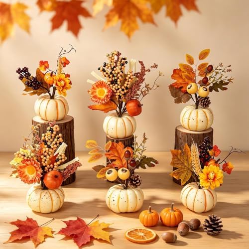 YLOLUL Set of 6 Mini Fall Pumpkin Floral Table Centerpiece Decoration - Image 4