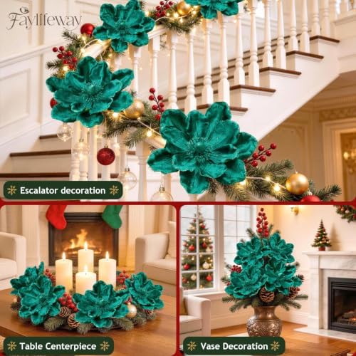 8PCS Large Christmas Magnolia Flowers for Christmas Tree Wreath - Image 6