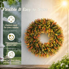 Vlorart 20 Inch Fall Wreaths for Front Door, Handmade Fall Boxwood Wreath with Cream Linen Sash, Waterproof and UV Resistant Outdoor Autumn Wreath for Farmhouse Porch, Window and Thanksgiving Decor - Image 4