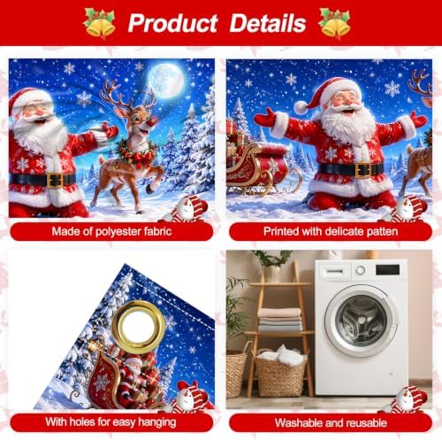7x16FT Merry Chrismas Garage Door Banner Gingerbread Deer Snowman Santa Claus Winter Garage Door Cover Decoration for Chrismas Outdoor Decoration - Image 3