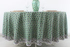 Ridhi Hand Block Print Round Tablecloth Basil Green 90 Inch 100% Cotton - Image 4