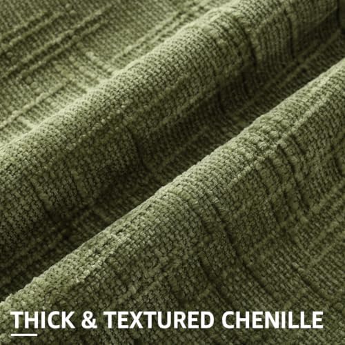 decorUhome Textured Chenille Throw Pillow Covers 24x24 Set of 2 Olive Green - Image 2