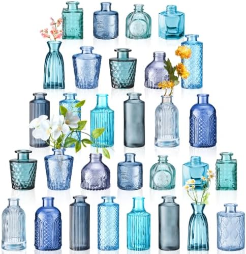 Yaomiao 30 Pcs Glass Bud Vases Centerpieces, Blue Series by Yaomiao