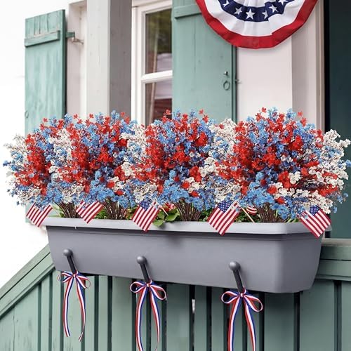Lyrow 48 Pcs Red White Blue Patriotic Artificial Flowers Pick Stems - Image 5