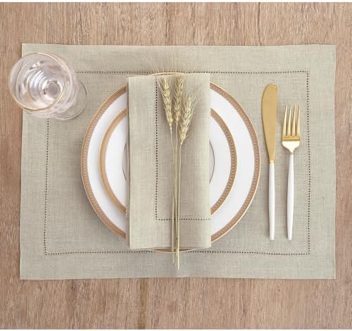 Solino Home 100% Pure Linen Napkins Natural Hemstitch, 20 x 20 in, Set of 6 - Image 2