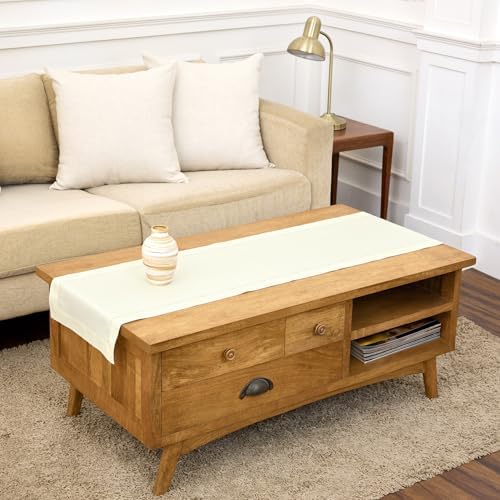 Solino Home Cotton Linen Table Runner Ivory Hemstitch, 14 x 48 in by SolinoHome