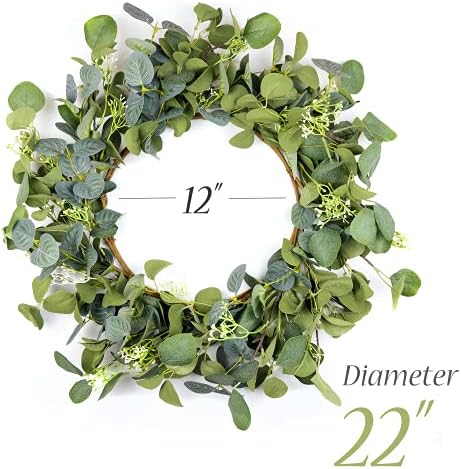 HomeKaren Eucalyptus Wreaths for Front Door 22", Handmade Green Leaves Wreath for Summer, Spring and All Seasons, Greenery Floral Wreath for Wall and Outside - Image 3