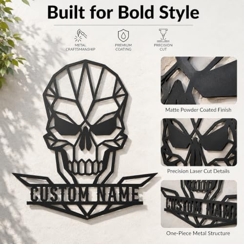 Personalized Skull Metal Sign, Custom Name Garage Decor, Geometric Wall Art - Image 4