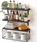 Amada Bathroom Shelves with Storage Basket, Set of 3, Rustic Brown by AMADAHOMEFURNISHING