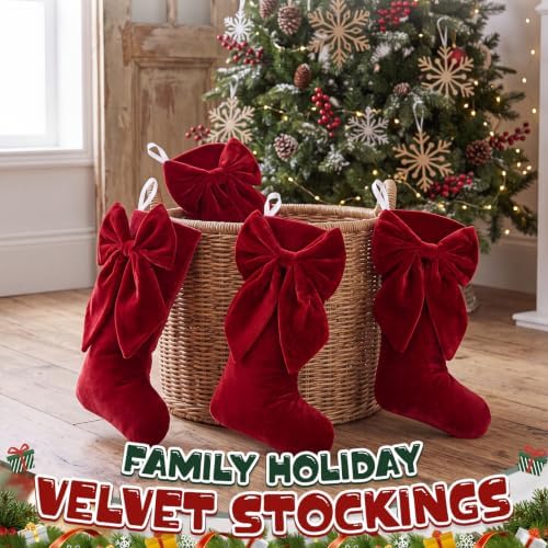Seematn 4 Pack Burgundy Red Velvet Christmas Stockings, 18 Inch - Image 6