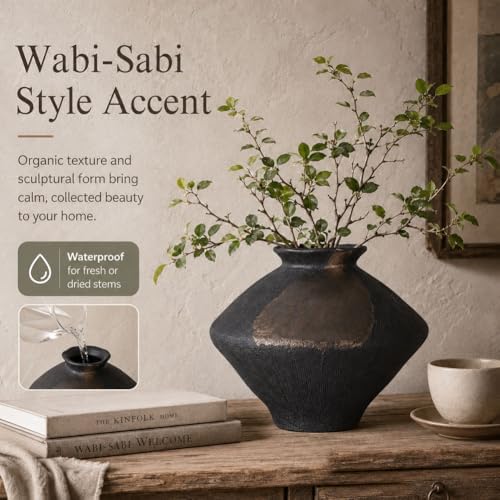 Wabi Sabi Rusty Vintage Vase, 11.4" Tall Wabi Sabi Decor Rustic Farmhouse Pottery Vase for Centerpiece, Textured Pottery Flower Vases for Home Decor, Table, Living Room, Bathroom, Kitchen (11.4 in) - Image 3