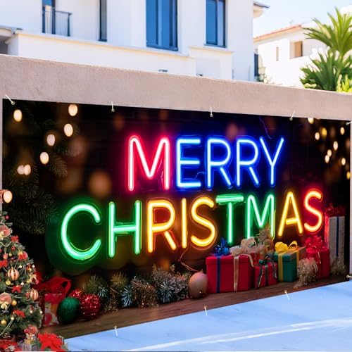 Colorful Neon Merry Christmas Garage Door Banner 7x16FT, Bright Holiday Sign for Xmas, Outdoor Decoration for Garage Doors, Large Garage Cover for Christma - Image 6