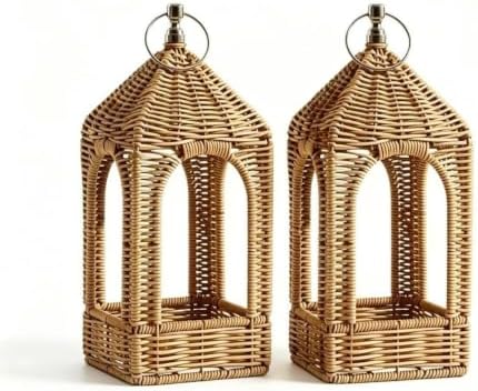 2 PCS Handmade Artificial Rattan Candle Lantern, Boho Woven Decor for Indoor Outdoor Patio Garden Wedding Home by Unknown