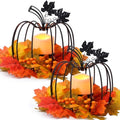 2 Pcs Fall Metal Pumpkin Candle Holder Decor with LED, 11.5 in, Black by Retisee