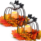 2 Pcs Fall Metal Pumpkin Candle Holder Decor with LED, 11.5 in, Black by Retisee