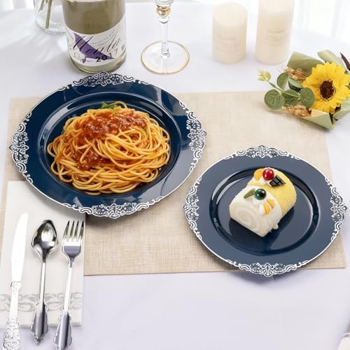 Bestluck 350PCS Navy Blue Plastic Plates for 50 Guests - Image 7