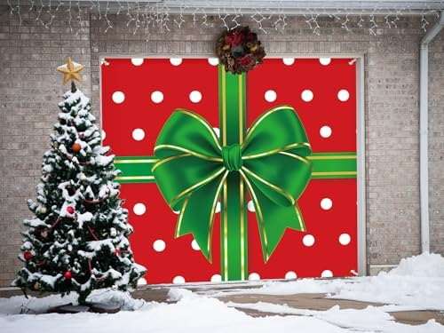 Garage Door Christmas Cover 7x8: Single Garage Bow GIF Box Christmas Decorations with Bar Magnets & Ropes, Holiday Garage Door Banner Decorative Xmas, Party Wall Backdrop Indoor Outdoor - Image 7