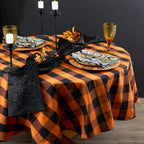 DII Halloween Tablecloth, 70 Inch Round, Orange & Black Buffalo Check Plaid - Image 4