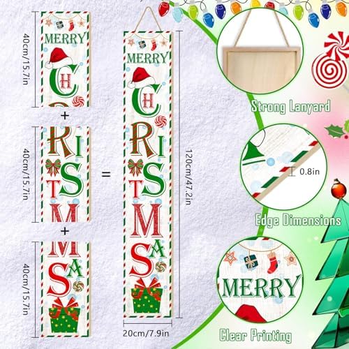 Welcome Porch Sign, Wooden, 47.2", Outdoor Front Door, Santa - Image 3