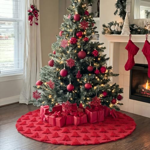 Civaner 48in Red Tree Christmas Tree Skirt Faux Fur - Image 4