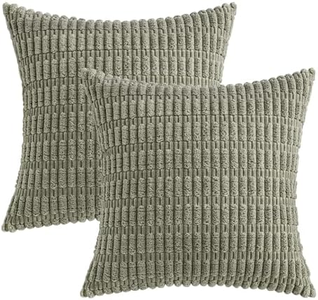 MIULEE Euro Sham Corduroy Decorative Throw Pillow Covers 24x24 Light Olive - Image 6