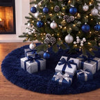 Navy Blue Faux Fur Christmas Tree Skirt 60 Inch Plush Tree Skirt - Image 3
