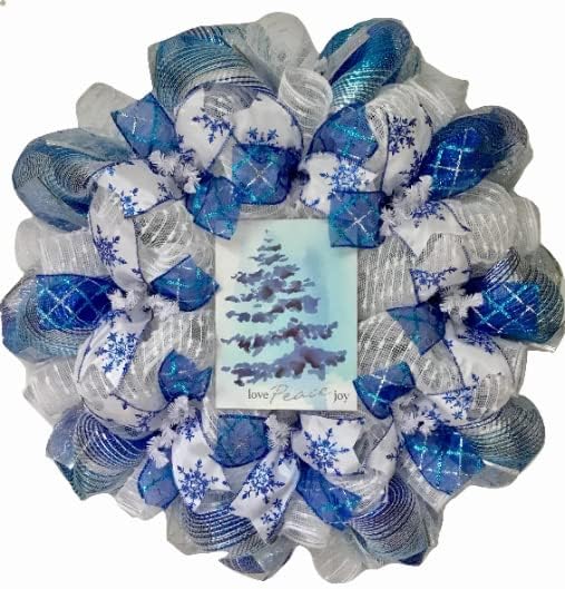 Handmade Winter or Christmas Wreath Love Peace Joy by WhatAMeshByDianaInc