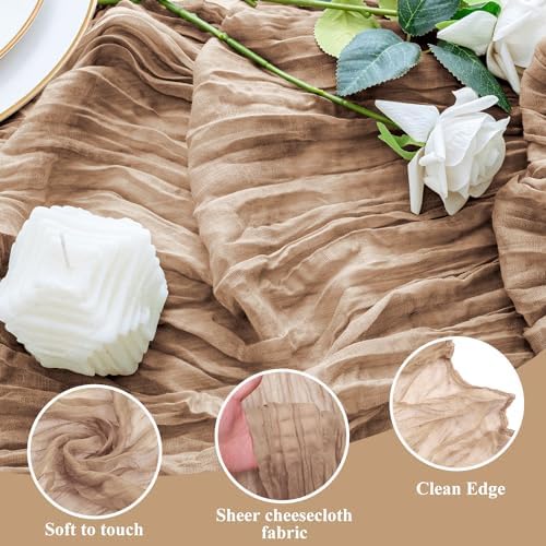 Cheesecloth Table Runner 10FT 12Pcs Nude Boho Gauze Rustic Sheer Runners - Image 3