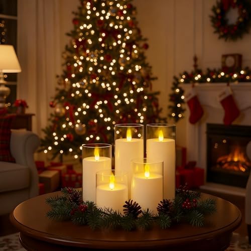 Homemory Ivory Flickering Flameless Candles, Battery Operated Acrylic LED Pillar Candles with Remote Control and Timer, Set of 9 - Image 5