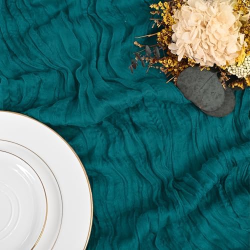 12 Pack Teal Table Runner 10Ft Cheesecloth Table Runner Rustic Gauze Table Runners Romantic Long Sheer Fabric Cheese Cloth Table Runners for Wedding Party Bridal Baby Shower - Image 3