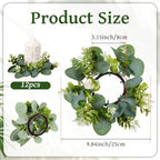 12 Pcs Candle Rings Wreaths Artificial Eucalyptus Garland Greenery Leaves Floral Candle Rings for Pillar Holder Wedding Table Centerpiece Home Decor - Image 2
