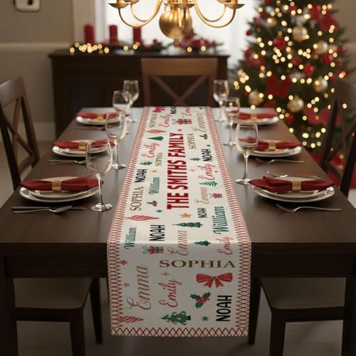 Personalized Family Name Word Christmas Theme Table Runner, Christmas Carpet Runner, Holiday Decoration Gift, Custom Family - Image 4