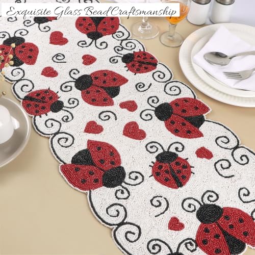 Beaded Table Runner 13 x 36 Inch - Handmade Glass Bead Decorative Runner for Dining Table, Coffee Table, Farmhouse, Wedding, Holiday & Everyday Centerpiece Decor, Garnet Black - Image 2